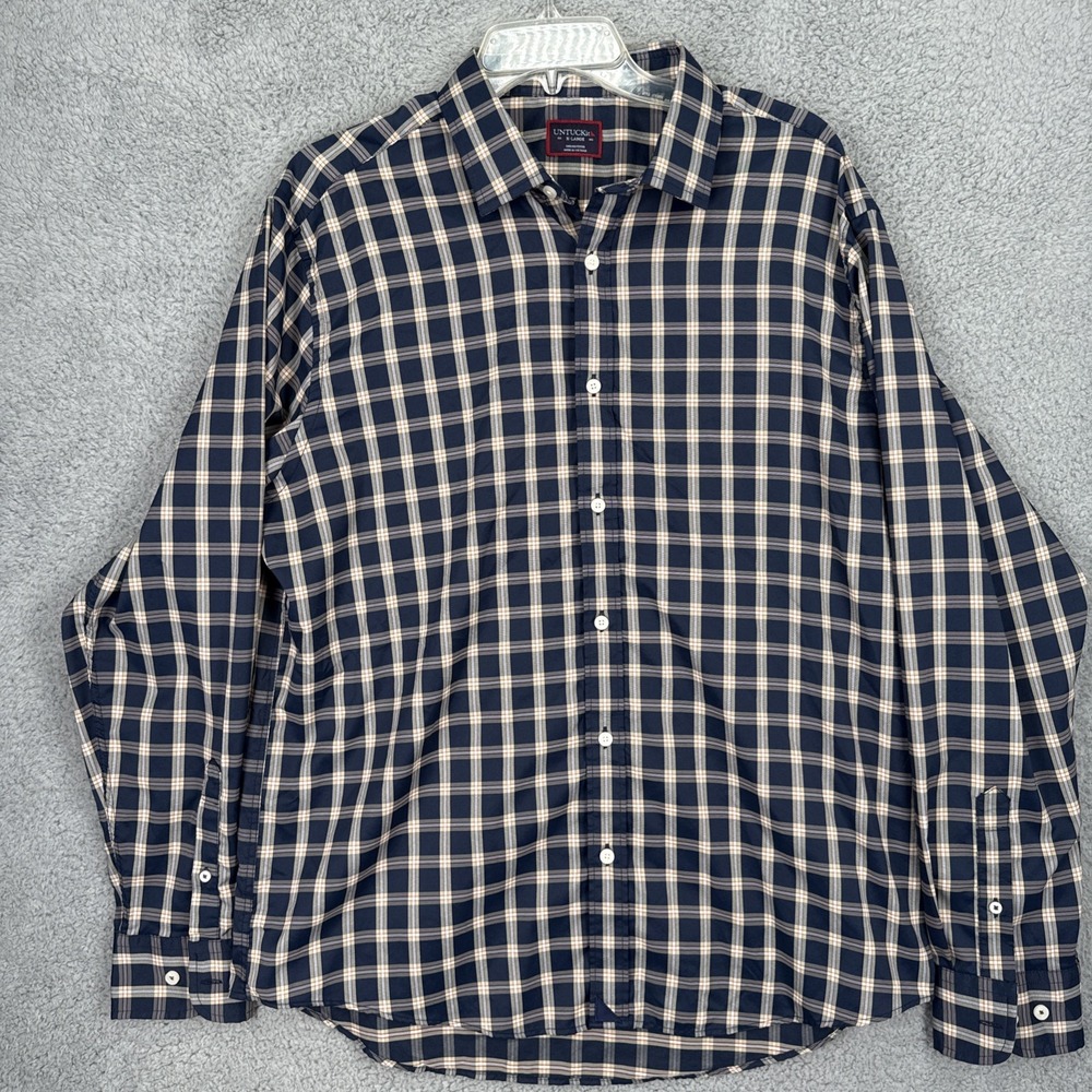 UNTUCKit Dorin Button Front Mens XL Navy Check Performance Shirt 41239